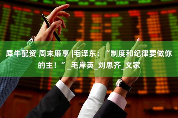 犀牛配资 周末廉享 |毛泽东：“制度和纪律要做你的主！”_毛岸英_刘思齐_文家