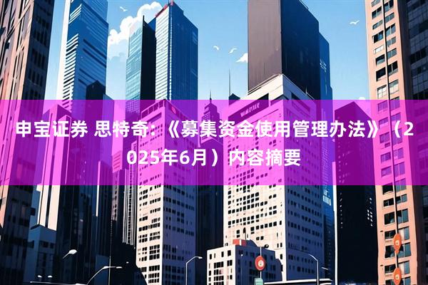 申宝证券 思特奇: 《募集资金使用管理办法》（2025年6月）内容摘要